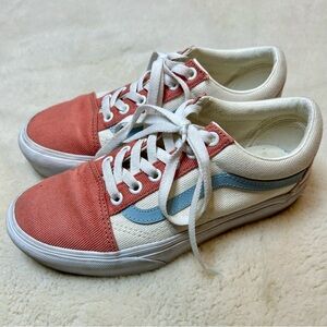 Vans Old Skool Platform Pastel Twill Coral Pink and Blue Classic Sneakers 7